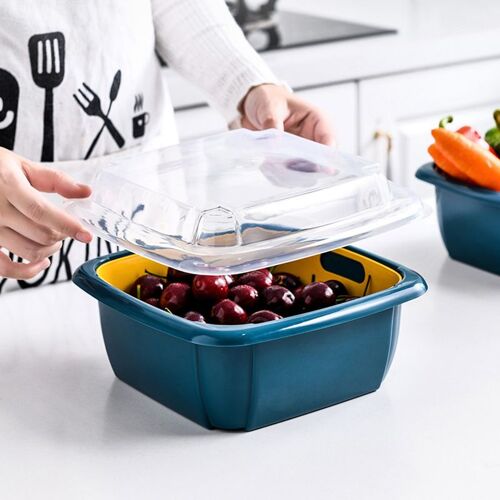 Passoire de cuisine, ensemble de bols avec couvercle, panier de vidange domestique à Double couche, conteneur de stockage multifonctionnel des aliments et légumes