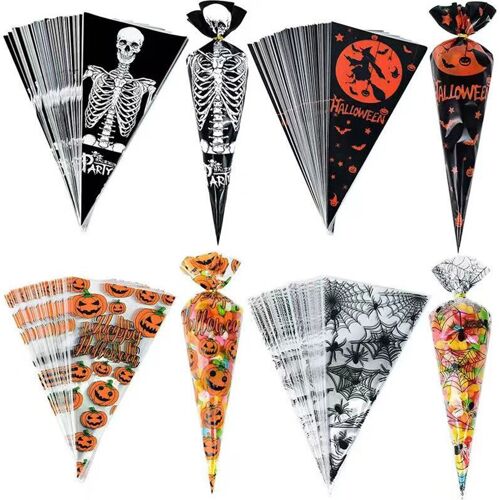 Sacs cadeaux triangulaires pour Halloween, sac d'emballage de bonbons et de strass, tour de festival fantôme ou joyeux joyeux, décor de fête d'Halloween, 10 pièces, 2023