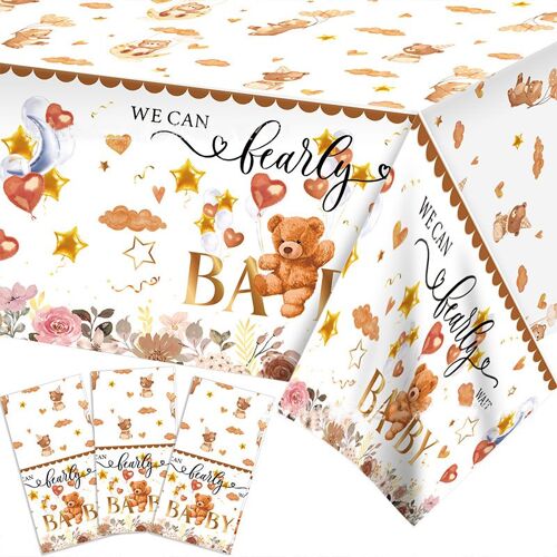 Couverture de table de poulet ours de dessin animé, nappe, fournitures de gril, nous pouvons attendre tôt, bébé, baby shower