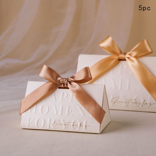 Boîte à Bonbons en Forme de Triangle avec Nministériels d en Or Champagne, Cadeau Portable, Souhait Doux, Décor de ixde Mariage, Réception-Cadeau pour Patients, 5 Pièces