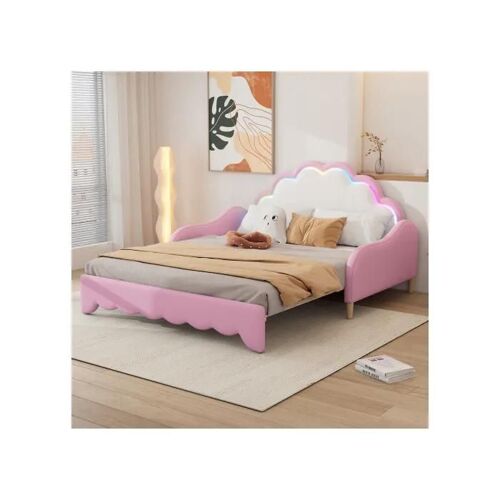 Canapé-lit 140*200cm, convertible en couchage, tête de lit avec lumière défilante, avec télécommande, rose