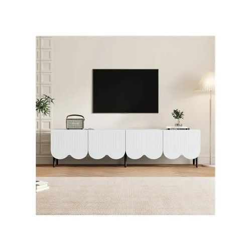 Meuble Tv Moderne Blanc Avec Motif Unique - 180 X 40 X 45 Cm, Convient Aux Téléviseurs Jusqu'à 80 Pouces