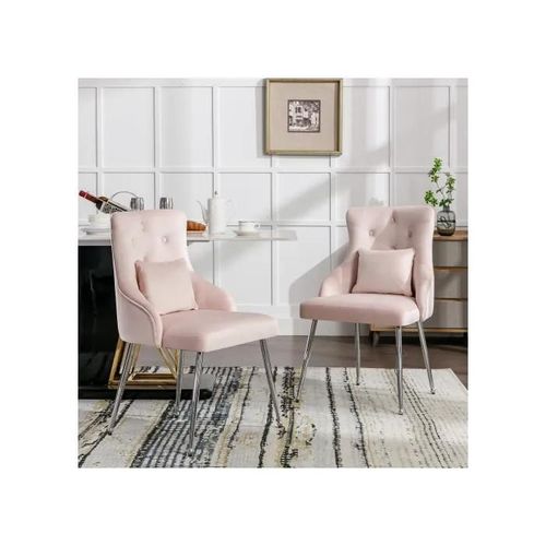 Set De 4 Chaises De Salle À Manger Avec Motif De Boutons, Avec Coussins Lombaires, Couleur Rose