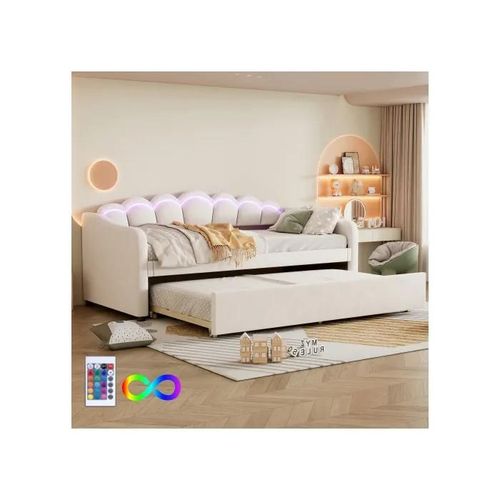 Daybettt, 90x200 Cm Lit De Jour Avec Lit Escamotable, Canapé-Lit, Lit Simple Sans Matelas Beige