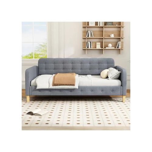90*200cm Canapé-Lit, Lit De Jour, Ornement À Clous De Bouton, Simple Et Élégant, Gris