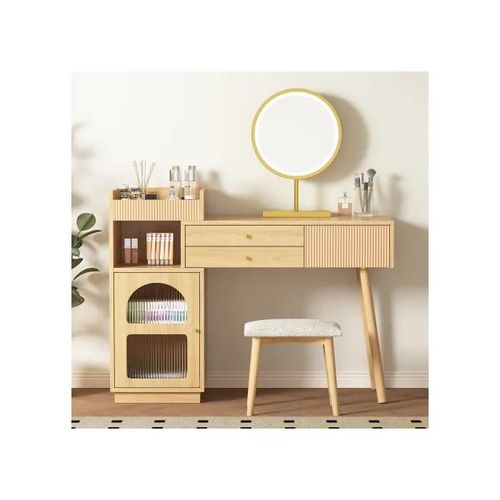 Table De Toilette Avec Miroir Led Et Lumière Tricolore - Dimensions : L120/H90/T40 Cm (Tabouret Non Inclus)