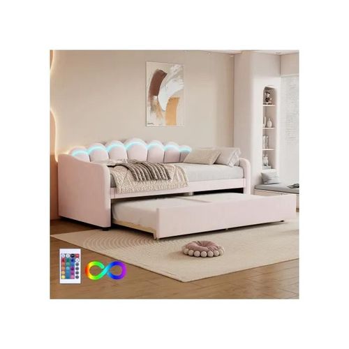 Lit De Jour Avec Lit Escamotable, 90x200 Cm, Simple (Sans Matelas), Velours, Minimaliste, Rose