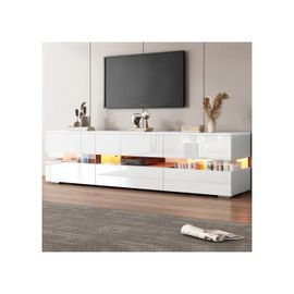 Meuble Tv Moderne Blanc Brillant, 160x39x45 Cm, Avec Éclairage Led, 2 Portes, 1 Tiroir