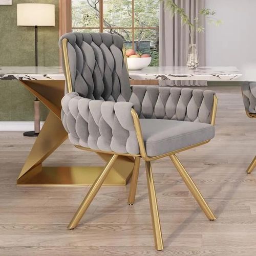 Chaise De Salle À Manger En Velours, Fauteuil, Chaise Pivotante Décontractée Avec Quatre Pieds En Métal, Gris