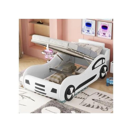 Lit Plat, 90 X 200 Cm, Lit Avec Sommier À Lattes (Sans Matelas) Lit D'enfant Avec Rangement Sous Le Lit, Blanc