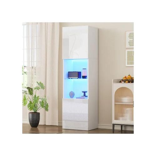 Vitrine Blanche Brillante Avec Éclairage Led, 1 Étagère En Verre, 45*35*160 Cm, Vitrine