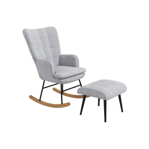 Fauteuil Avec Accoudoirs, Fauteuil De Relaxation En Lin, Fauteuil À Bascule Pour 130 Kg, Gris Clair