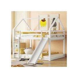 Lit Superposé Avec Toboggan Et Échelle, Blanc, 140x200 Cm