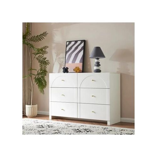 Commode 6 Tiroirs - Commode Blanche À Portes Avec Tiroirs Pour Le Salon Et La Chambre, Dimensions : H82/B120/T40 Cm