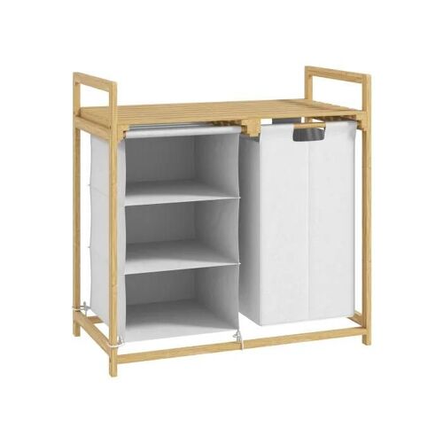 Collecteur de linge avec 2 sacs à linge en non-tissé extensibles et amovibles, bac de 83 litres 70 x 36 x 70 cm Bambou blanc