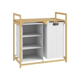 Collecteur de linge avec 2 sacs à linge en non-tissé extensibles et amovibles, bac de 83 litres 70 x 36 x 70 cm Bambou blanc
