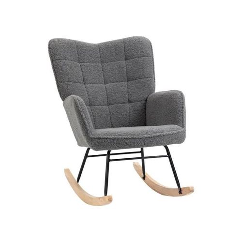 Fauteuil À Bascule, Accoudoirs, Fauteuil Rembourré Avec Patins En Bois, Capacité De Charge Jusqu'à 120 Kg, Gris Foncé
