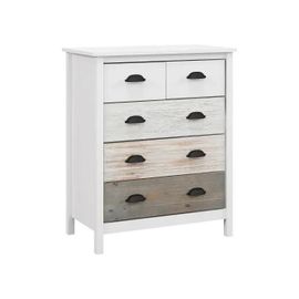 Homcom Commode Avec 5 Tiroirs Anti-Basculement Pour Chambre Salon, Blanc 70x38x85 Cm