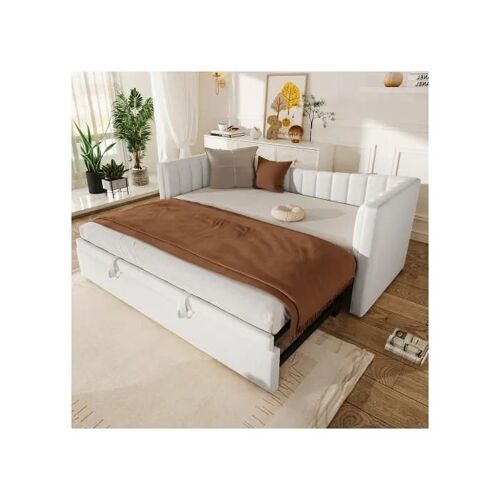 Lit de jour, 90 x 200 cm (180 x 200 cm), lit rembourré avec couchette (sans matelas), velours, minimaliste, blanc