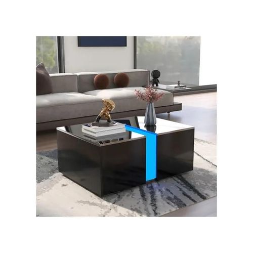 Table Basse Avec Télécommande, 16 Couleurs De Lumières Led, Compartiment Télescopique Caché, 73*60*34 Cm Noir Brillant