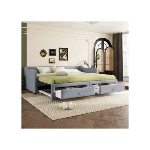 Lit De Jour 90x200 Cm Avec Lit Escamotable, Canapé-Lit Avec Deux Tiroirs, Lit Simple (Sans Matelas) Gris
