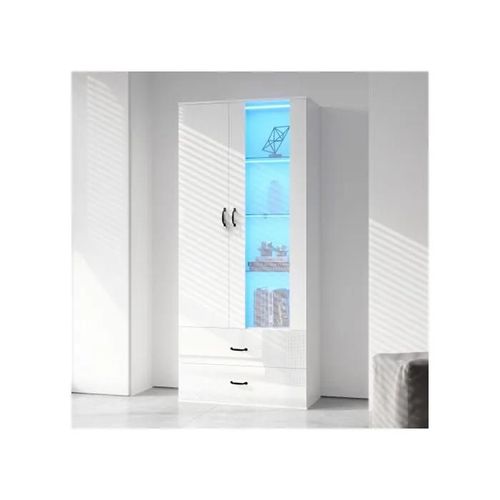 Vitrine Éclairée Par Led 16 Couleurs, 2 Portes, Autoportante, Avec Portes Transparentes, Vitrine Autoportante Blanc