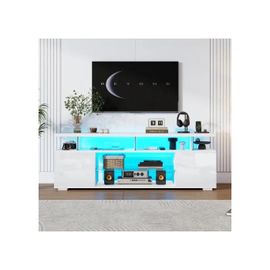 Meuble Tv Moderne À Panneau Bas Brillant Avec Éclairage Led, Panneau Tv, Meuble Tv En Verre Pour Tv 60 Pouces, Blanc Pur