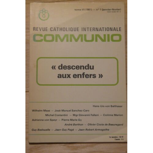 Communio N 1 Tome Vi - Descendu Aux Enfers