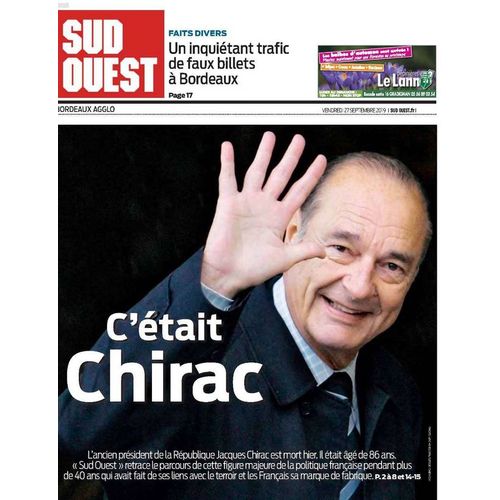 Journal Sud Ouest 27 Septembre 2019 : C'etait Chirac