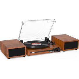 Platine Vinyle Avec 2 Haut-Parleurs Stéréo Doubles,Vintage Tourne-Disqu Bluetooth 5.3 Prend En Charge 3 Vitesses,Entrée Auxiliaire,Ligne Rca,Usb,Lecture Sans Fil,Marron