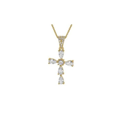 Collier Argent Doré Pendentif Croix Oxydes Blancs 38+5cm