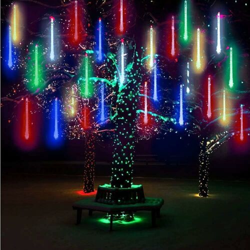 10 Tubes 30cm Led Météore Pluie Lumineuses Guirlandes Solaire,Lumineux Etanche Extérieur Douche Pluie Feux Pour Noël Mariage Fête Soirée Maison Arbre Sapin Jardin (Multicolore) [Classe Énergét Goodnice