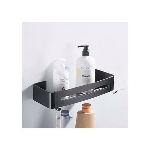 Etagère de Douche d'angle sans Perçage en Métal avec 2 Crochets pour Douche Support Antirouille Autocollant pour Articles de Salle de Bains (1PCS Noir Rectangles) goodnice