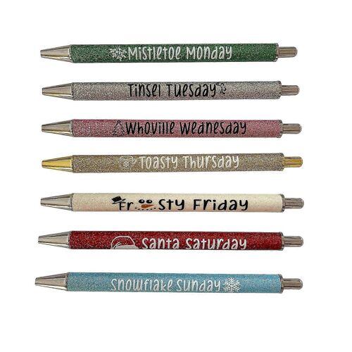 7pcs / Set Stylos Drôles, Jure Word Daily Pen Set, En Semaine Vibes Glitter Pen Set Drôles Cadeaux De Bureau