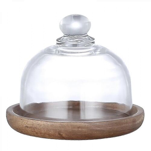 Meilleure Vente Améliorée En 2024 Dôme En Verre Avec Base En Bois Mini Support À Gâteau Dôme D'affichage En Verre Cloche Couvercle De Bocal En Verre Transparent Pour Boîte À Fromage À Dessert
