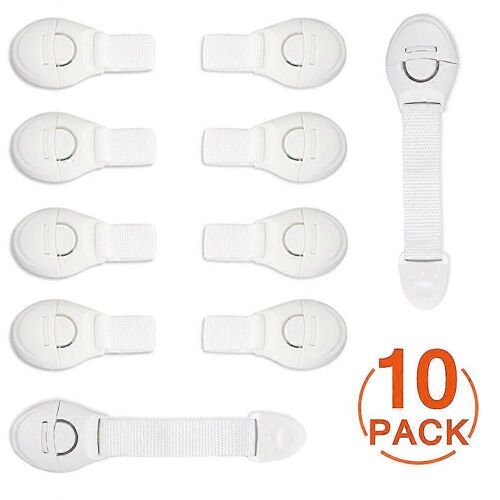 [Paquet De 10] Portes D'armoire De Sécurité Pour Enfants, Bande Souple Sécurité Tiroir Pour Bébé Serrures De Sécurité Avec Adhésif Résistant Pour Armoires, Réfrigérateur, Toilettes