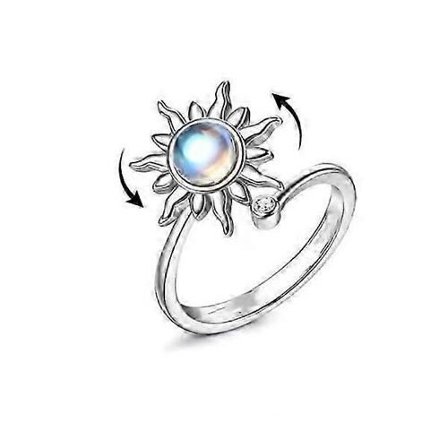 Anneau Anti-Stress Réglable Avec Fleur Rotative Argent Argent