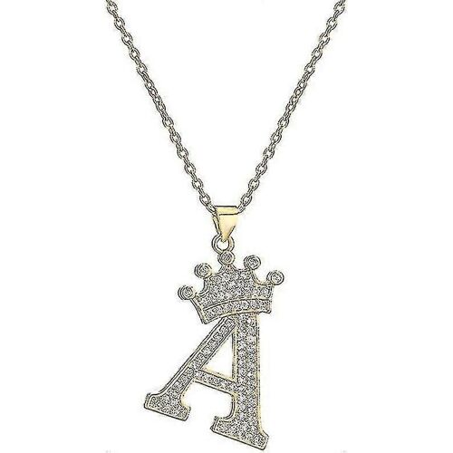 Une Couronne Collier Initiale Pour Hommes Femmes 14 Carats Plaqué Or Glacé Monogramme Pendentif Avec 18 » Chaîne + 2 « (Étendu) Bricolage Nom Bijoux