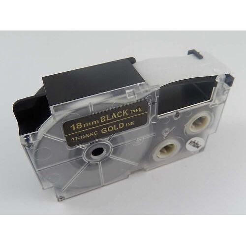 Cassette d'étiquettes vhbw compatible avec Casio KL-750E, KL-70E, KL-7400, KL-7000, KL-7200 Imprimante d'étiquettes 8m x 18mm Or sur Noir, pet+ RESIN