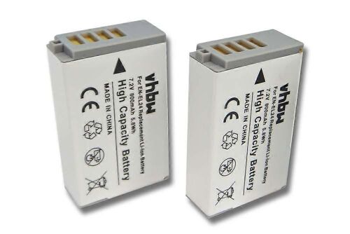 Batterie vhbw 2x compatible avec les appareils photo Nikon DL24-85 d/1.8-2.8, DL18-50 f/1.8-2.8 (800 mAh, 7.2 V, Li-Ion)