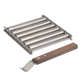Dog Roller Acier inoxydable Sausage Roller Rack avec poignée en bois extra long, Barbecue Hot Dog Griller - Snngv