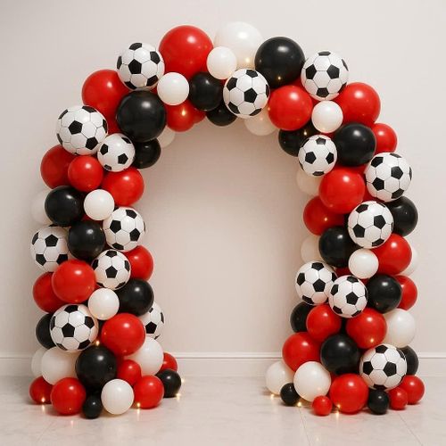 Kit D'arche De Ballons De Football Rouge Et Noir Avec Accessoires Pour Garçons Et Filles,Anniversaire,Mariage,Fête Prénatale,Saint-Valentin,Décoration De Fête