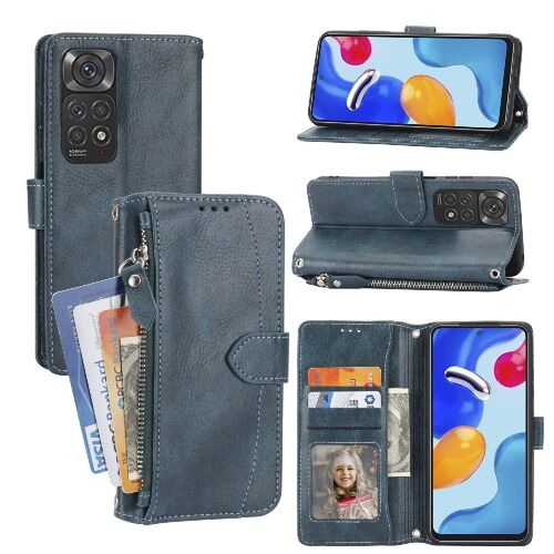 Tongez Étui Pour Xiaomi Poco X4 Gt Cuir Pu Titulaire De La Carte Fermeture Magnétique Bicelle Sangle - Bleu