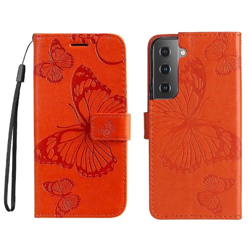 Étui Pour Samsung Galaxy S22 Couverture Magnétique Flip Kickband Couverture Antichoc Avec Support De Fente Pour Carte Cuir Pu - Couleur Orange