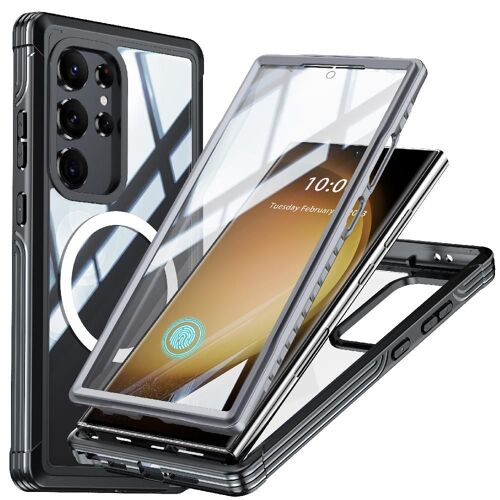Miracase Magnétique Étui Pour Samsung Galaxy S24 Ultra Entièrement Transparent Film Protecteur En Pet 360 Tout Compris Compatible Avec Magsafe Preuve De Chute Et De Crash - Noir