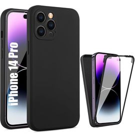 Coque pour iPhone 14 Pro Noir, Protection Silicone Intégrale 360 Degré Antichoc