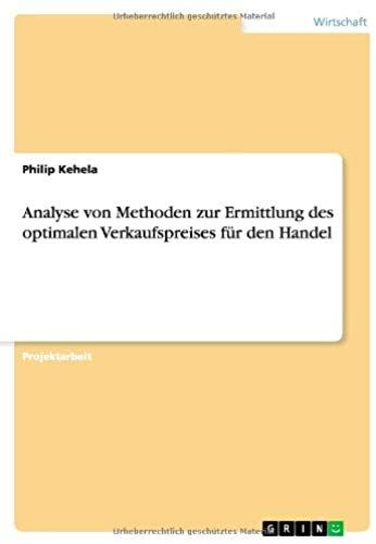 Analyse Von Methoden Zur Ermittlung Des Optimalen Verkaufspreises Für Den Handel
