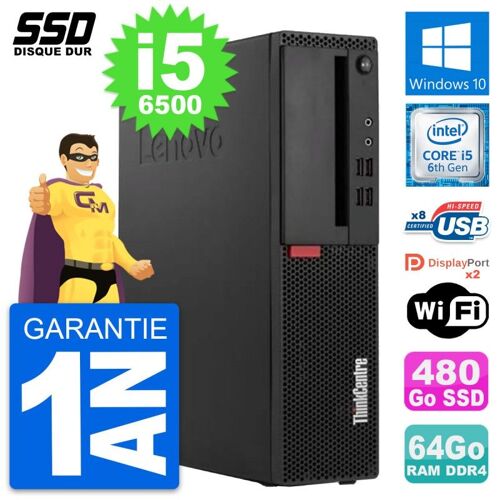 PC Lenovo ThinkCentre M910s SFF Intel i5-6500 RAM 64Go SSD 480Go Windows 10 Wifi