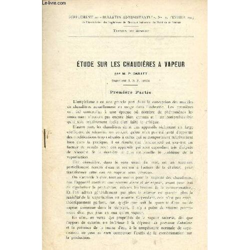 Etude Sur Les Chaudières À Vapeur - Supplément Au Bulletin Administratif N°11 Février 1929.