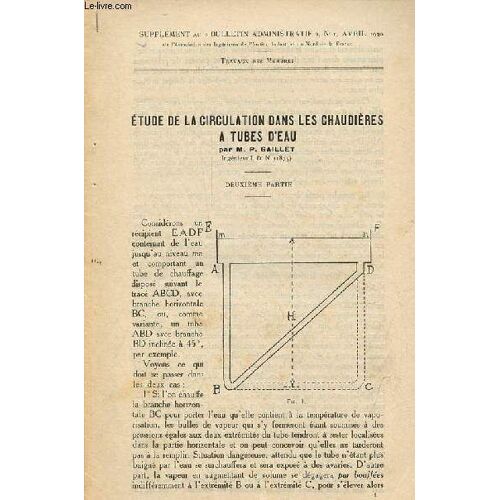 Etude De La Circulation Dans Les Chaudières À Tubes D Eau - Supplément Au Bulletin Administratif N°1 Avril 1930.